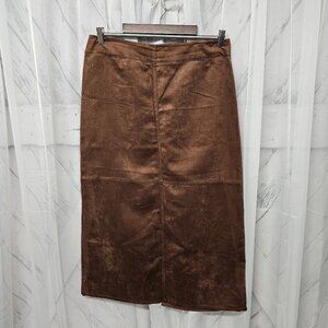 Emma James Brown Faux Suede Preppy Classic Midi A-line Skirt Size 14